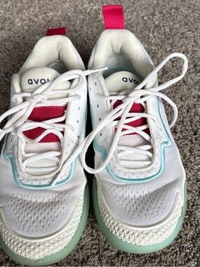 avon White Sneakers with Pink and Mint Trim — Women's Casual Athletic Shoes